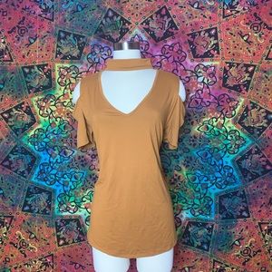 Light Brown V-Neck With Choker